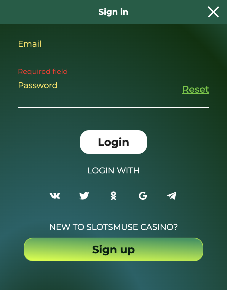 Slots Muse Login and Registration